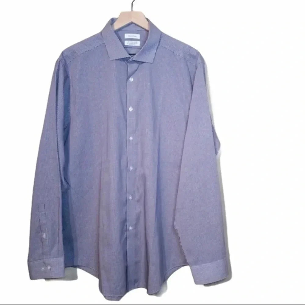 Calvin Klein Men’s Slim Fit Gingham Button-Up Dress Shirt Sz 17.5